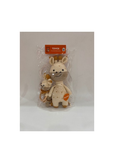 El Örgüsü Zürafa Set Amigurumi + Çıngıraklı Diş Kaşıyıcı + Emzik Zinciri Gri