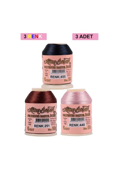 3 Adet Altınbaşak Oya Ve Dantel İpi 20 Gr - Royaleks - No: 251 - 440 - 455 Çok Renkli