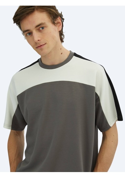 Kip Antrasit Düz Bisiklet Yaka T-shirt Antrasit