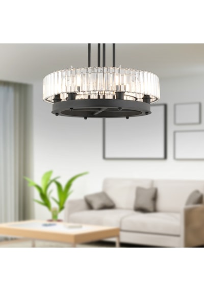 Azalea 6Lı Siyah Kristalli Taşlı Modern Tasarım Kristal Salon Avize