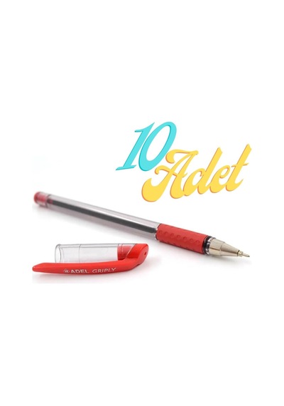 Adel Griply Tükenmez Kalem Kırmızı 0.7 mm İnce Uçlu 10 Adet