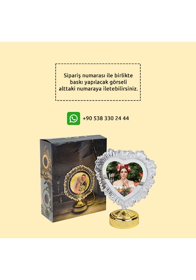 Yatak Odası İçin Abajur Led Işıklı Fotoğraflı Çerçeve Kristal Kalpli Kişiye Özel Resimli Abajür Gold