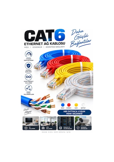 Fury Cat6 Turuncu Ethernet Kablosu 1 Metre Rj45 Lan İnternet Modem Router Bilgisayar Kablosu