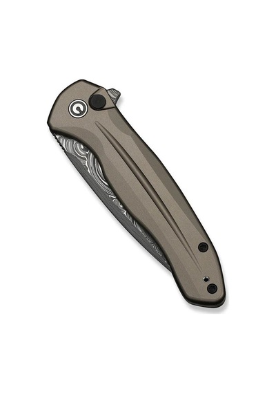 Civivi Button Lock Kitefin Brownish Gray Aluminum Handle Damascus Blade Kamp Çakı Gri