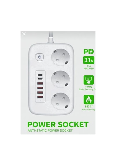 Akım Korumalı Priz 2 Mt Uzatma Kablo Pd -usb Giriş