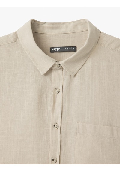 Koton Kısa Kollu Pamuklu Cep Detaylı Slim Fit Gömlek Gri 5sam60014hw Gri