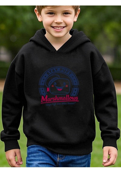 Uyguntarz Sevimli Marshmallows Baskılı Oversize Çocuk Sweatshirt Siyah
