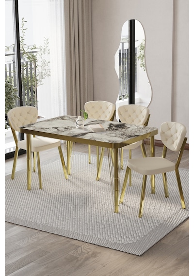 Akuamarin Mutfak Yemek Masası Takımı- 4 Kişilik Mutfak Masa Sandalye Takımı- Mutfak Masası Takımı Gold Krem Akuamarin Mutfak Yemek Masası Takımı- 4 Kişilik Mutfak Masa Sandalye Takımı- Mutfak Masası Takımı Gold Krem