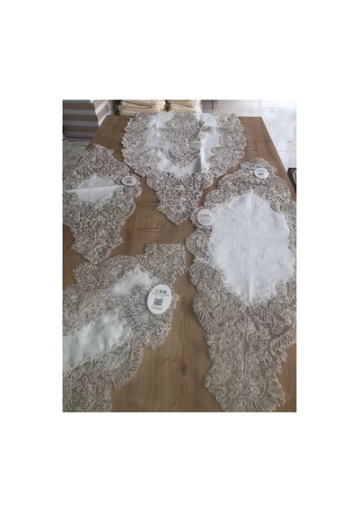 Salon Takımı Keten Angelika Çeyizlik Kreme Gold Runner Set 5 Parça Keten Ranır Masa Sehpa Konsol Örtüsü Bzckh1944 Çok Renkli