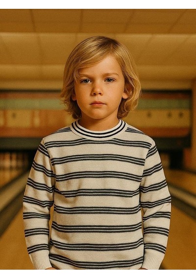 Zekids Erkek Çocuk Çizgili Uzun Kollu Triko T-shirt-16349 SIYAH