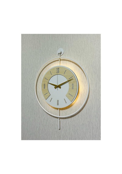 Pey Aksesuar 50x70 Cm Metal Ahşap Ve Işığın Muhteşem Uyumu Duvar Saati Dekoratif Ahşap-m54-beyaz-beyaz-akça-akça