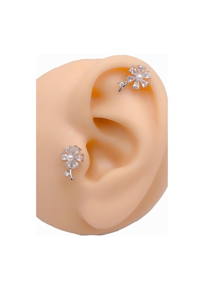 Lexroo Taşlı İncili Çiçek Figürlü Kıkırdak Helix Tragus Piercing 1adet Çok Renkli