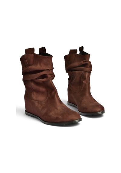 Fox Shoes C735041202 Kahverengi Süet Gizli Dolgu Topuklu Büzgülü Kadın Bot