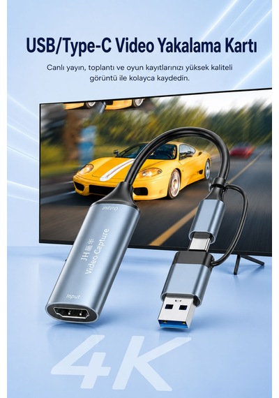 Usb Type-c Çift Başlıklı Video Yakalama Kartı, 4k 30hz Hdmı Giriş 1080p Çıkış, Canlı Yayın Toplantı Oyun Kayıt Aparatı, Usb-c Usb-a , Tak Çalıştır Z817