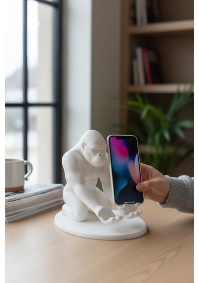Goril Figürlü Telefon Standı Beyaz