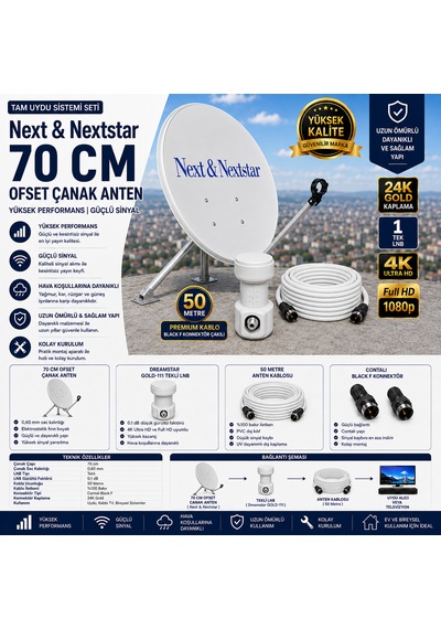 Next 70 Cm Uydu Seti Gold-111 Lnb + 50 M Kablo