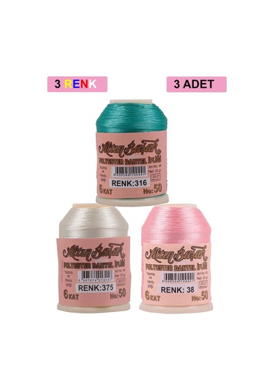 3 Adet Altınbaşak Oya Ve Dantel İpi 20 Gr - Royaleks - No: 375 - 038 - 316 Çok Renkli
