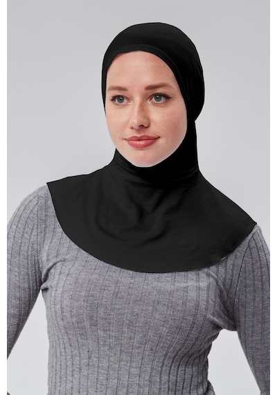 Sonbaharmoda Kadın Pratik Tesettür Sporcu Boyunluklu Hijab Geçmeli Bone Penye Kumaş Siyah