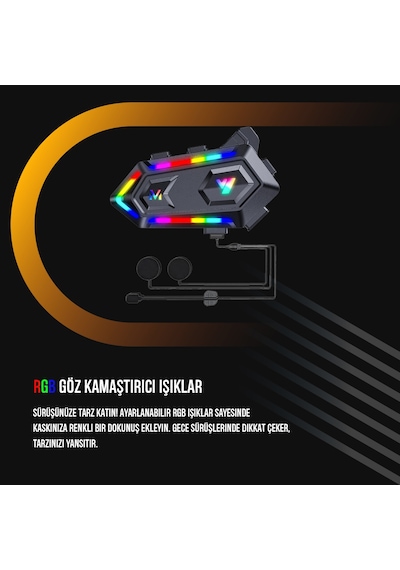 2 Adet V20 Max Telsiz Özellikli Bt 5.3 Motosiklet Kurye Kask Kulaklık Intercom Rgb