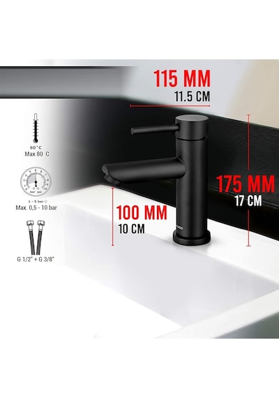Sardıcı Lavabo Bataryası Siyah Kaplama Çift Su Girişli Yüksek Model