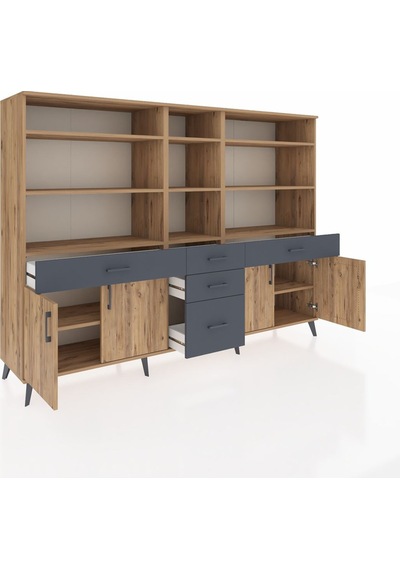 Hyperion Dolap 11 Raflı 5 Çekmeceli 4 Kapaklı 220x44x163 Çam-çam/ Çam-çam/antrasit Hyperion Dolap 11 Raflı 5 Çekmeceli 4 Kapaklı 220x44x163 Çam-çam/ Çam-çam/antrasit