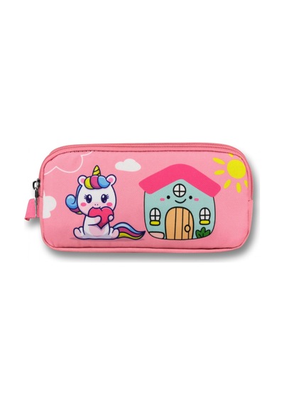 Ümit Çanta 5053 Unicorn Desenli - Pembe Yeşil Renkli Kız Çocuk Kalem Çantası Pembe - Kırmızı
