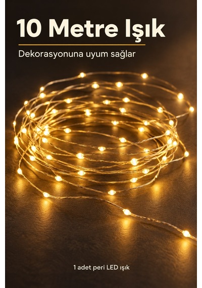 10 Metre Pilli Sarı Gün Işığı Peri Led Flaşlı Dekoratif Işık