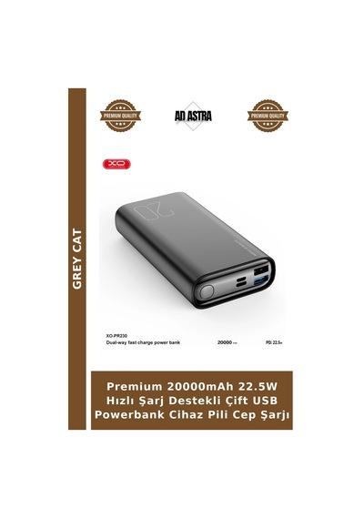Premium 20000mah 22.5w Hızlı Şarj Destekli Çift Usb Powerbank Cihaz Pili Cep Şarjı Çok Renkli