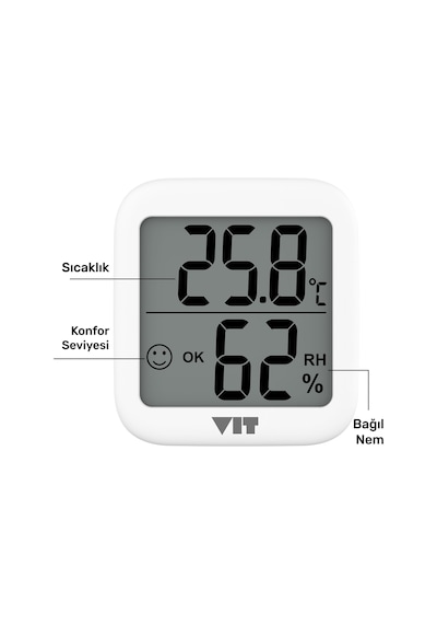Vıt 3'lü İç Mekan Dijital Isı Ve Nem Ölçer Beyaz Termometre Wvt17-02 Thermometer
