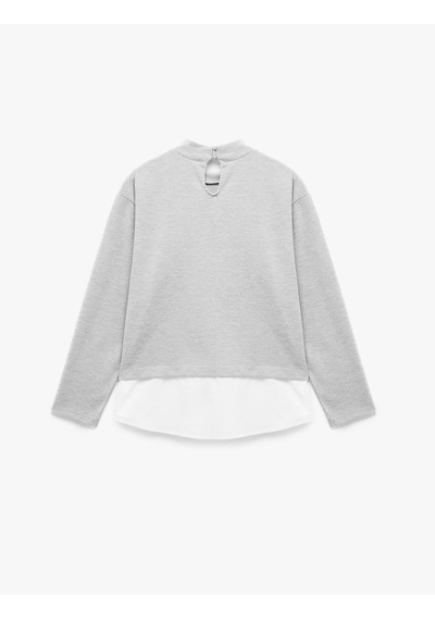 Koton Katmanlı Sırtı Pencere Detaylı Düğmeli Dik Yaka Uzun Kollu Sweatshirt Gri 7wak30030ek