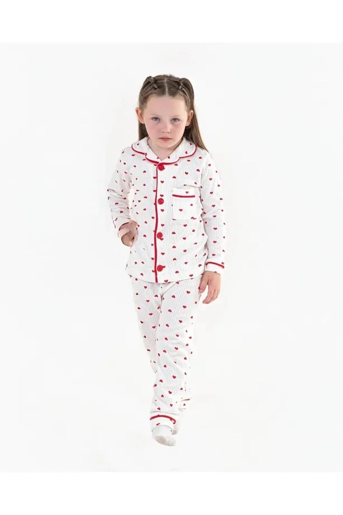 Dolaş Kids Anne Ve Kız Çocuk Kombin Pamuklu Kalıp Basklı Pijama Takımı Beyaz