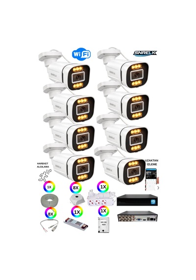 Snrelk Gece Renkli Full Hd Yeni Nesil Warm Led Su Geçirmez Kasa Güvenlik Kamera Set