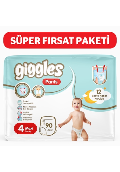 Giggles Pants Külotlu Bebek Bezi 4 Numara Maxi 90 Adet
