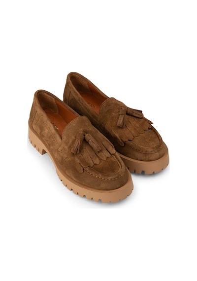 Deery Kadın Hakiki Süet Taba Renkli Püsküllü Loafer - 02033ztbac01
