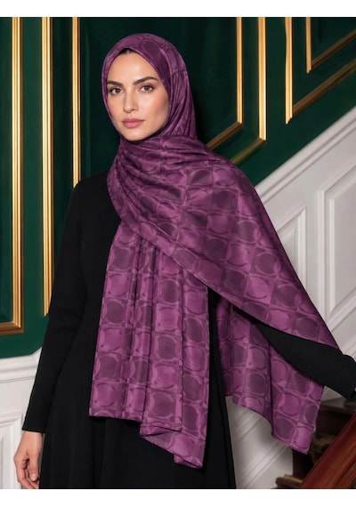 Luven Sara Pamuk Jakar Şal C Desen Patlican Moru