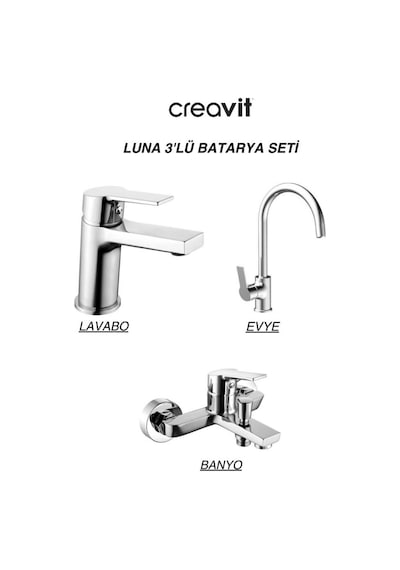 Luna Batarya Seti 3'lü Banyo - Lavabo - Evye Gümüş