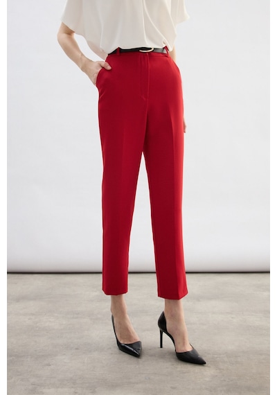 Sateen Kemerli Pantolon - Kırmızı-136700 Kırmızı