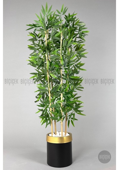 Yapay Bambu Ağacı 140cm Siyah Gold Metal Saksıda Siyah-gold