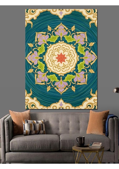 Ahşap Tablo Yeşil Mandala Yuvarlak Desen