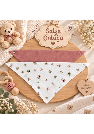 Sallhome Baby 15 Parça Müslin Yenidoğan Bebek Bakım Seti Gül Kurusu Çiçek Desenli Hastane Çıkışı Anne Bebek Seti