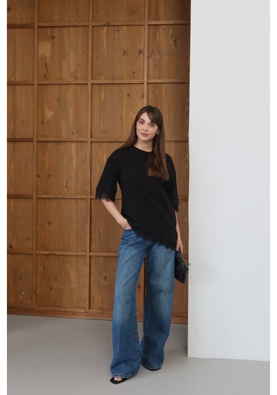 Verymoda Dantel Detaylı Tişört D2956 Siyah