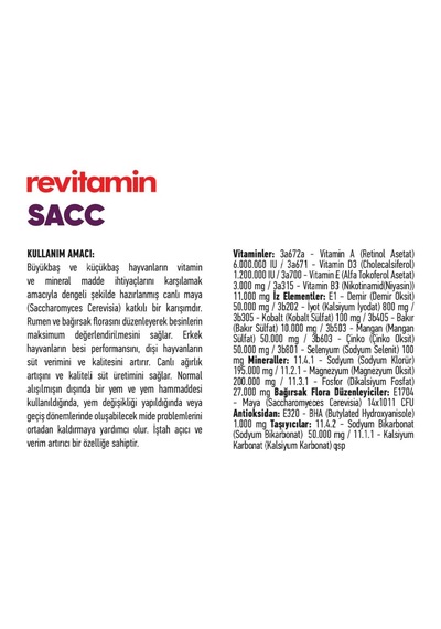 Revitamin Sacc-iştah Açıcı,geçiş Dönemleri Hayvan Yem Katkı 10kg