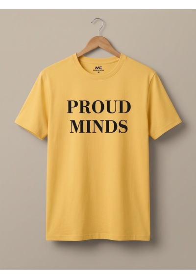 Maccali Erkek Sarı Proud Minds Baskılı Bisiklet Yaka Bol Kesim Tişört