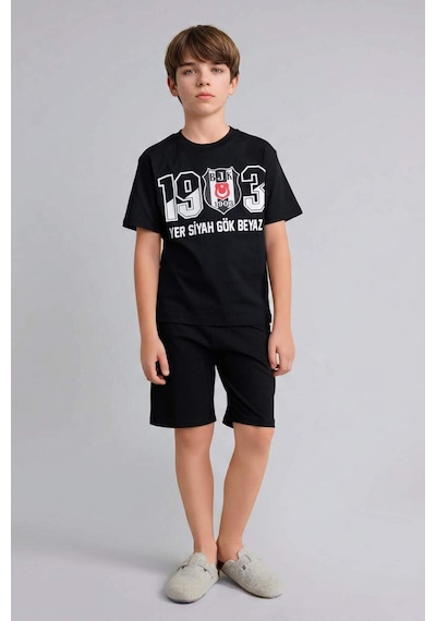 Defacto Beşiktaş Tişört Şort Pijama Takımı Erkek Çocuk H7342a826hsbk81 Siyah-bk81