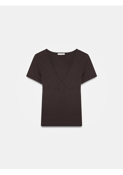 Dilvin 32758 V Yaka Kısa Kollu T-shirt-koyu Kahve Kahverengi