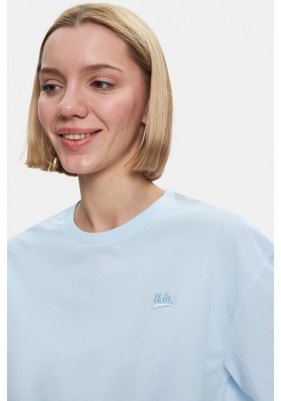 Indıana Gök Mavi Bisiklet Yaka Crop Baskılı Loose Fit Kadın Tshirt Gök Mavi Indıana Gök Mavi Bisiklet Yaka Crop Baskılı Loose Fit Kadın Tshirt Gök Mavi