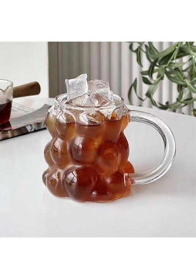 Aee 2 Adet Kulplu Boncuk Şekilli Cam Bardak 350ml Borosilikat Üzüm Kabarcıklı Tasarım Isıya Ve Sku: Smg8690010535597