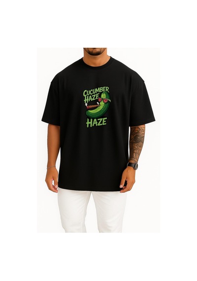 Bahriyeli Collection Oversize Salatalık Kadar Serin Ve Rahat Kafa Göğüs Baskılı Unisex T-shirt Siyah