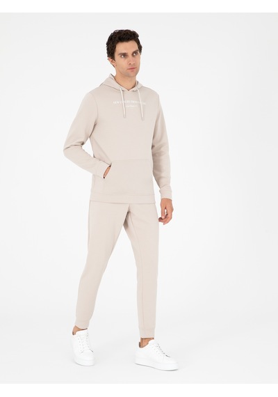 Bej Regular Fit Pamuk Karışımlı Yarım Fermuarlı Sweatshirt