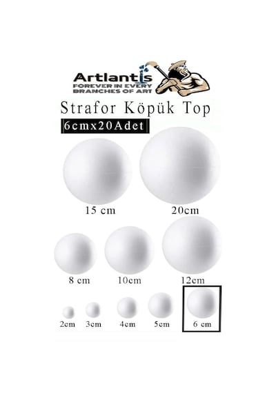 Strafor Köpük Top 6 Cm 20 Adet Köpük Top Küre Toplar Yuvarlak Strafor Köpük Top Okul Deney Hobi Sanat
